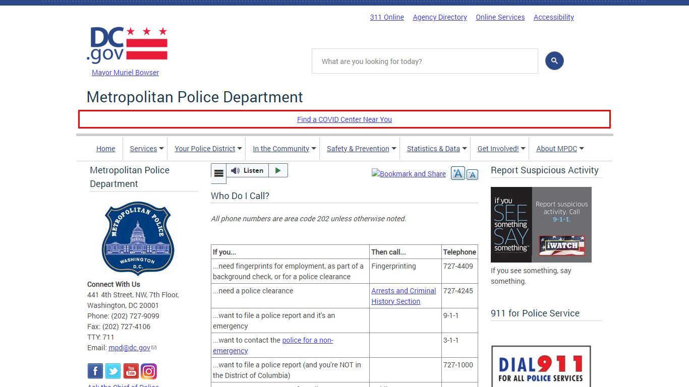 Who Do I Call? | mpdc - Washington, D.C.
